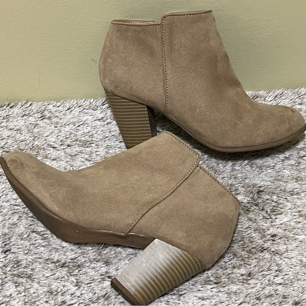 Womens Tan Sueded Textile Zip Ankle Boots Sz 8